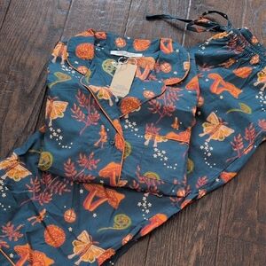THEIR NIBS I NWT Teal Blue Mushroom & Butterfly Short Sleeve Crop Pants PJs